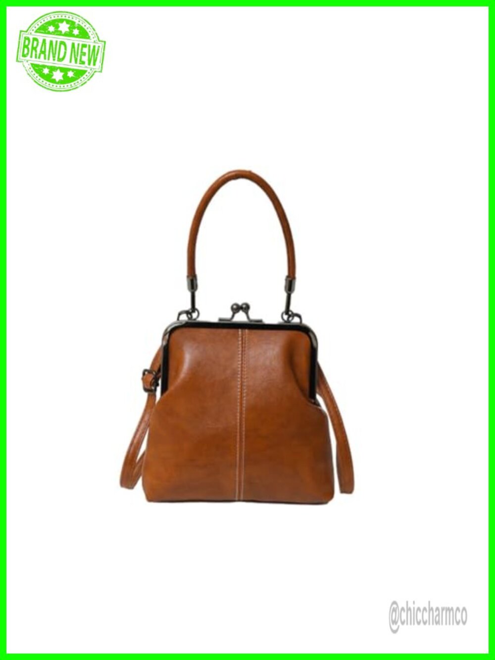 Vintage Kiss-Lock Top Handle Satchel PU Leather Handbag